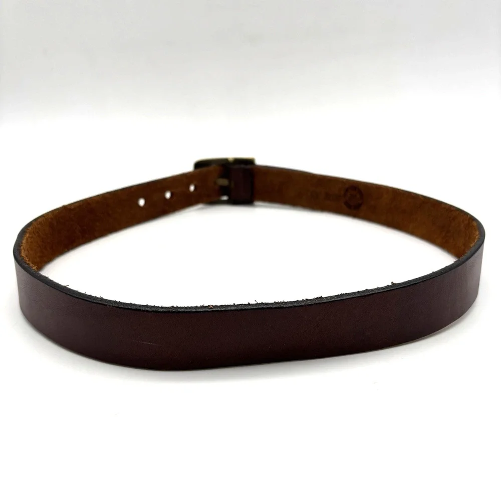 Vintage 90s Dooney & Bourke 2032 Brown Full Grain Leather Brass Buckle Belt 30